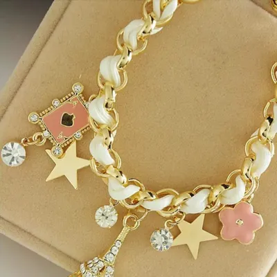 Eiffel Tower Flower Star Crystal Pendant Bracelet